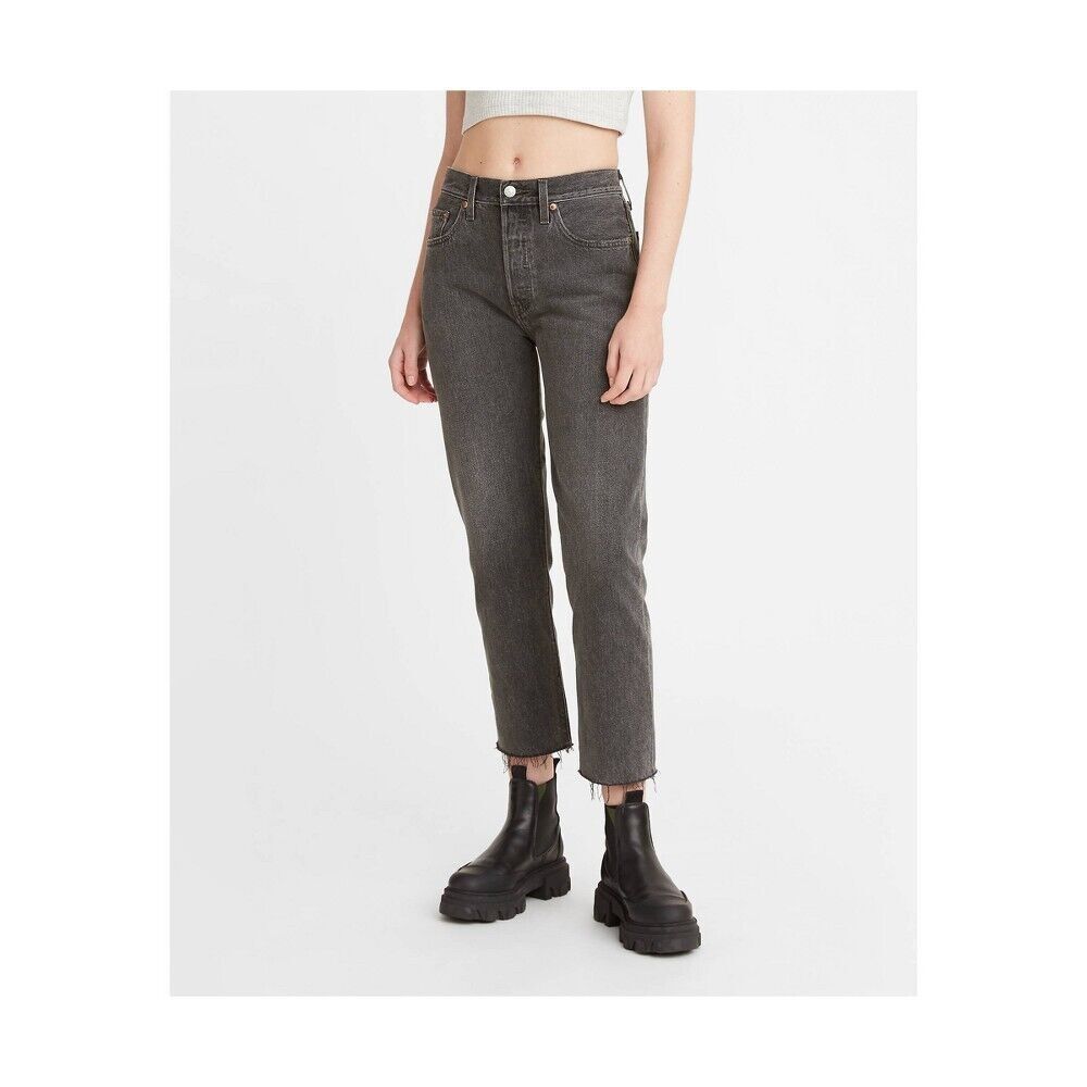 Levi's 501 Cropped Jeans Womens 30x26 Gray Raw Hem Button Fly Straight Leg NEW